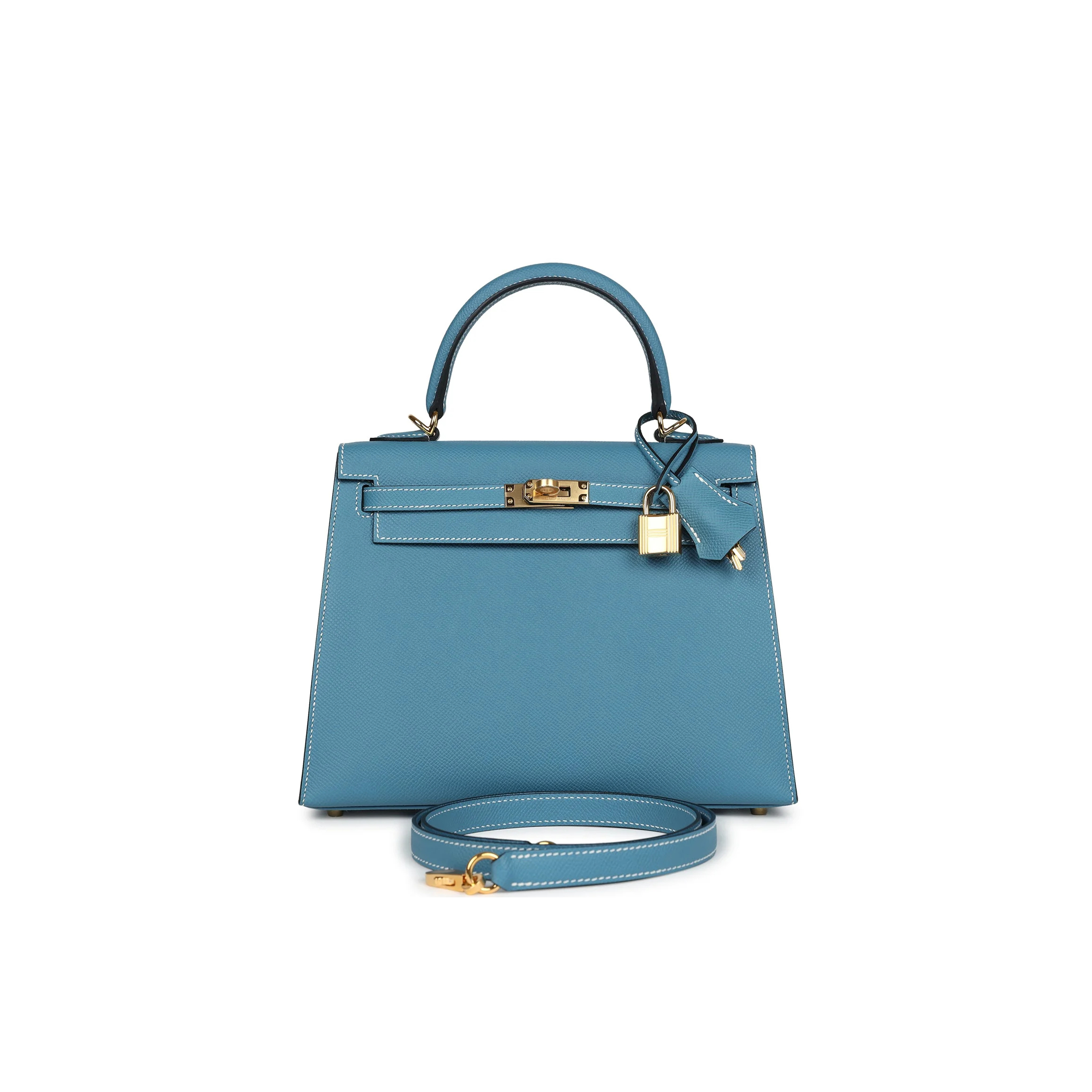 HERMÈS KELLY SELLIER 25 BLUE JEAN EPSOM GOLD HARDWARE (25*17*7cm)
